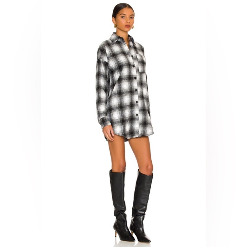 Revolve Superdown Jennie Flannel Dress Top Black & White Button Up Dress